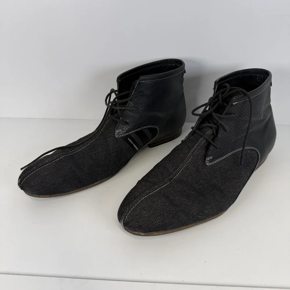 Adidas x Y-3 Yohji Yamamoto Boots Mens 10.5 Black Leather Denim Chukka Lace Up